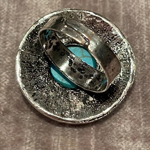 Turquoise Round Adjustable Ring Size 7-7.5 - Picture 2 of 3